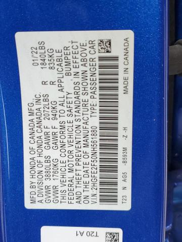 2HGFE2F50NH561880 - 2022 HONDA CIVIC SPORT ლურჯი ფოტო 13