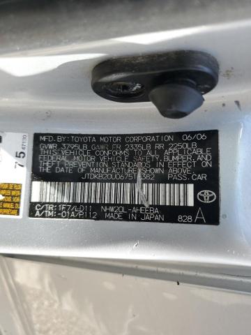 JTDKB20U067510382 - 2006 TOYOTA PRIUS SILVER photo 13