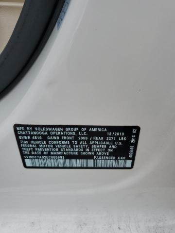 1VWBT7A32EC055893 - 2014 VOLKSWAGEN PASSAT SE WHITE photo 13