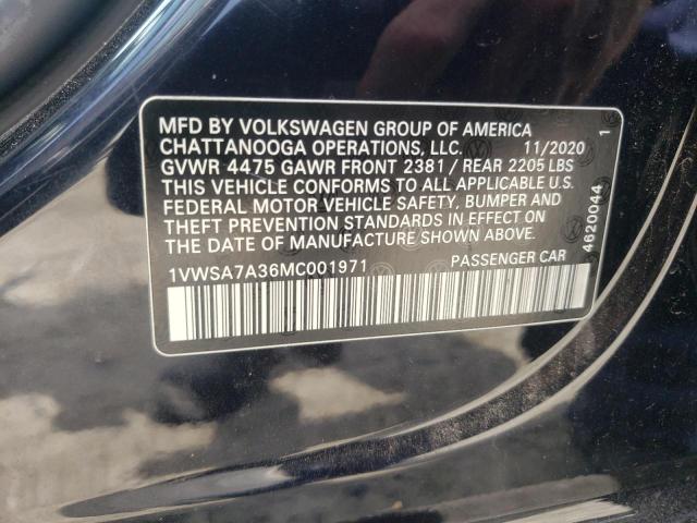 1VWSA7A36MC001971 - 2021 VOLKSWAGEN PASSAT SE BLACK photo 12
