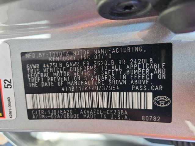 4T1B11HK4KU737954 - 2019 TOYOTA CAMRY L Күміс фото 13
