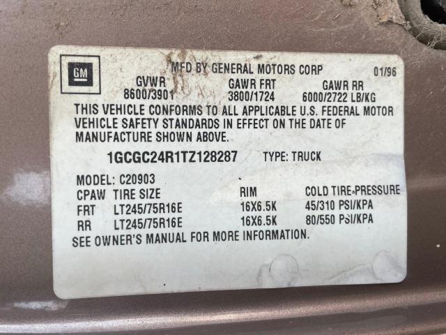 1GCGC24R1TZ128287 - 1996 CHEVROLET GMT-400 C2500 BROWN photo 10