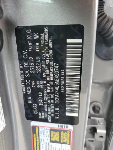 3KPA24AD5NE490747 - 2022 KIA RIO LX CHARCOAL photo 12