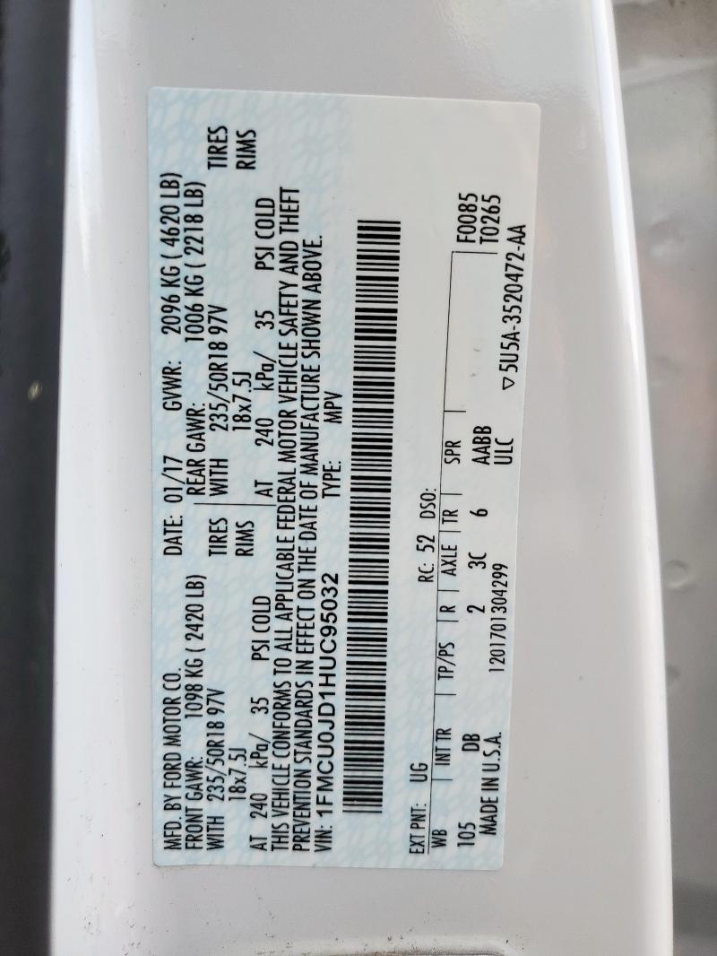 1FMCU0JD1HUC95032 - 2017 FORD ESCAPE TITANIUM Weiß Foto 14