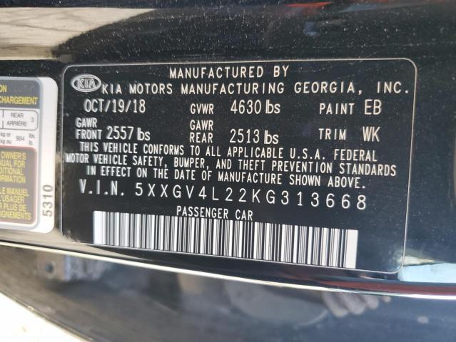 5XXGV4L22KG313668 - 2019 KIA OPTIMA SXL BLACK photo 12