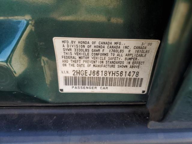 2HGEJ6618YH561478 - 2000 HONDA CIVIC BASE GREEN photo 24