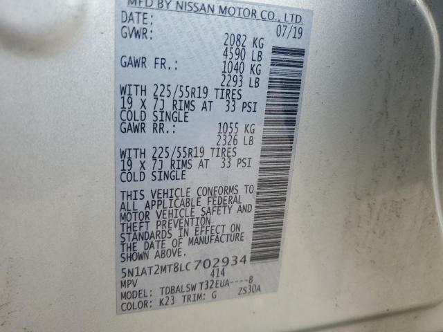 5N1AT2MT8LC702934 - 2020 NISSAN ROGUE S 银色 照片 14