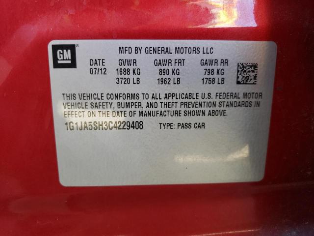 1G1JA5SH3C4229408 - 2012 CHEVROLET SONIC LS RED photo 12