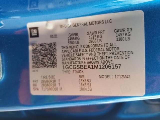 1GCGSBEA1M1206157 - 2021 CHEVROLET COLORADO BLUE photo 12