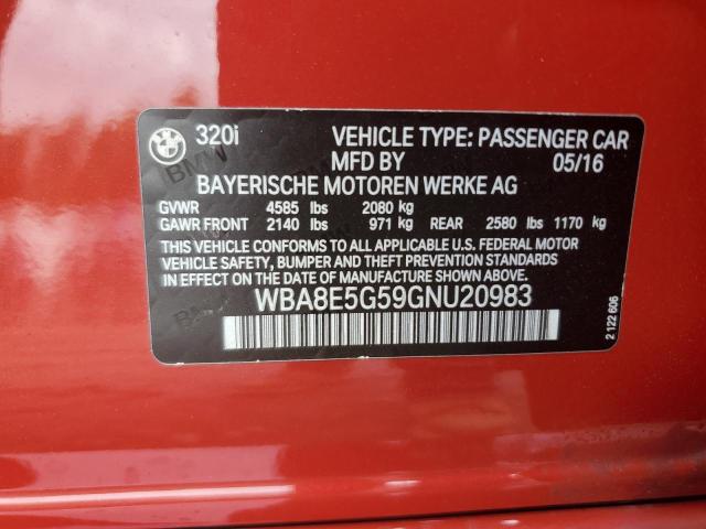 WBA8E5G59GNU20983 - 2016 BMW 320 XI RED photo 12