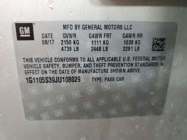 1G1105S39JU108029 - 2018 CHEVROLET IMPALA LT SILVER photo 13