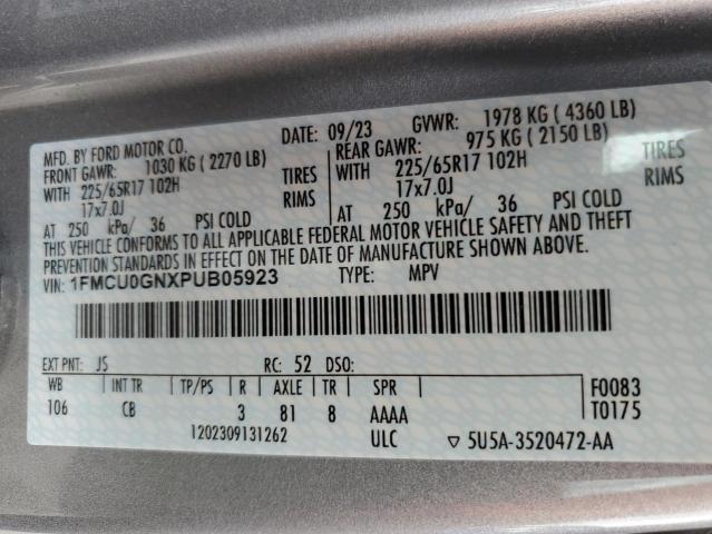 1FMCU0GNXPUB05923 - 2023 FORD ESCAPE ACTIVE SILVER photo 12