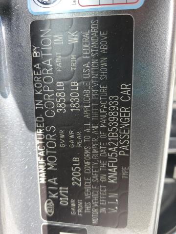 KNAFU5A21B5398933 - 2011 KIA FORTE EX GRAY photo 12