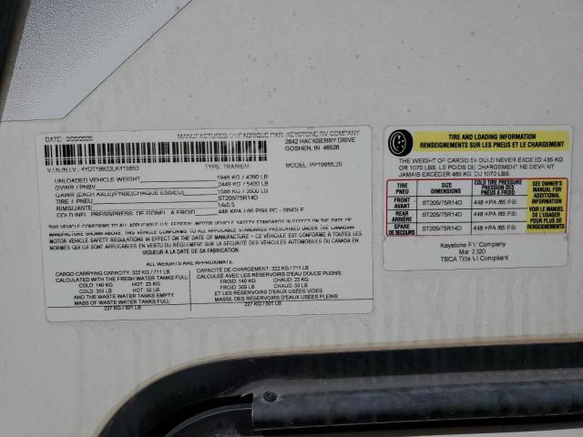 4YDT19922LK415653 - 2020 KEYSTONE PASSPORT 白色 照片 10