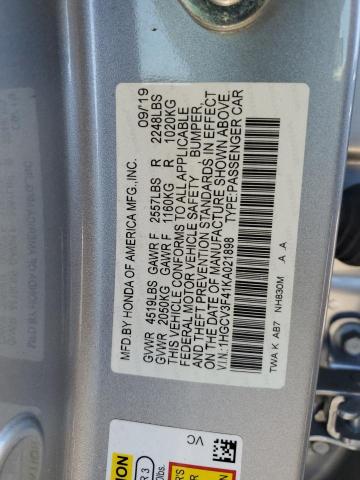 1HGCV3F41KA021898 - 2019 HONDA ACCORD HYBRID EX SILVER photo 12