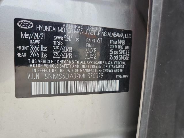5NMS3DAJ2MH370029 - 2021 HYUNDAI SANTA FE SEL SILVER photo 13