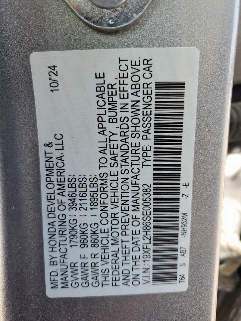 19XFL2H86SE005382 - 2025 HONDA CIVIC SPORT SILVER photo 12