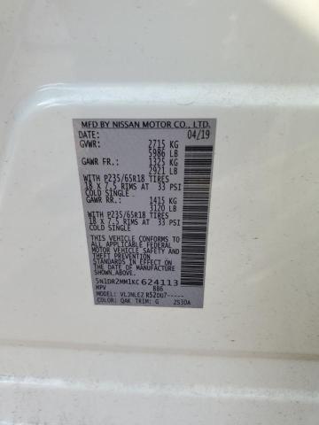 5N1DR2MM1KC624113 - 2019 NISSAN PATHFINDER S WHITE photo 12