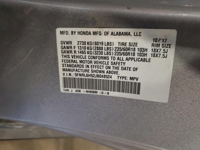 5FNRL6H52JB048524 - 2018 HONDA ODYSSEY EX SILVER photo 13