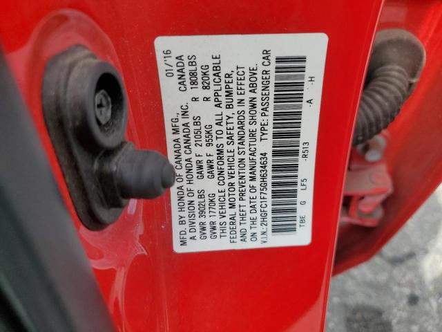 2HGFC1F75GH634634 - 2016 HONDA CIVIC EXL RED photo 12
