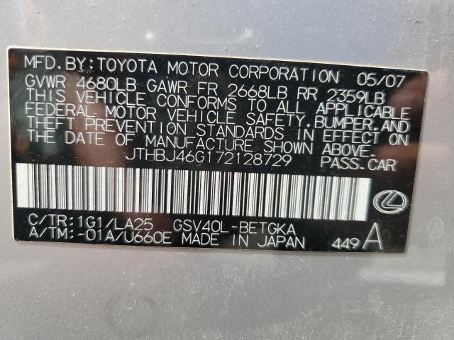 JTHBJ46G172128729 - 2007 LEXUS ES 350 SILVER photo 12