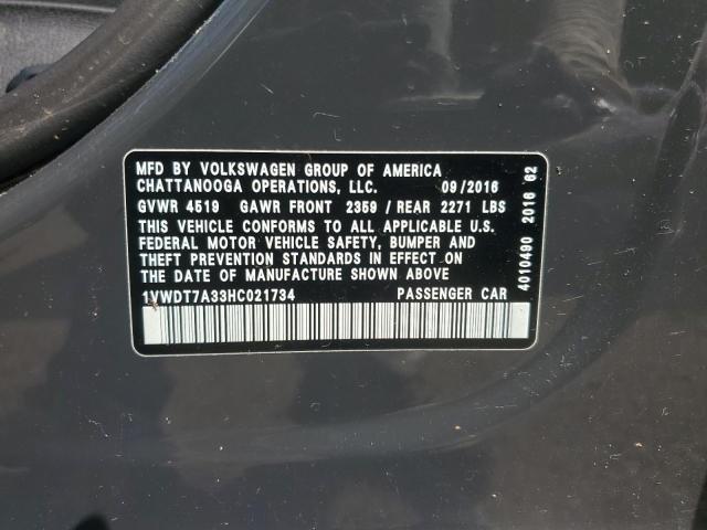 1VWDT7A33HC021734 - 2017 VOLKSWAGEN PASSAT R-LINE Մոխրագույն լուսանկար 12