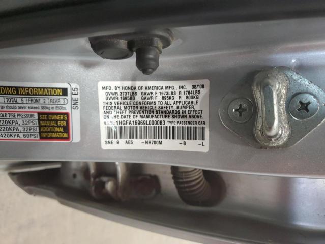 1HGFA16969L000083 - 2009 HONDA CIVIC EXL SILVER photo 12