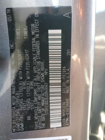 5TDYZ3DC9JS949947 - 2018 TOYOTA SIENNA XLE 灰色 照片 13