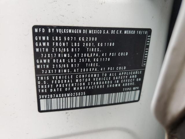 3VV2B7AX8KM025835 - 2019 VOLKSWAGEN TIGUAN SE Blanco foto 13