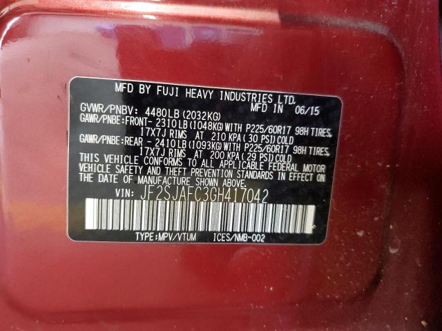 JF2SJAFC3GH417042 - 2016 SUBARU FORESTER 2.5I PREMIUM წითელი ფოტო 14