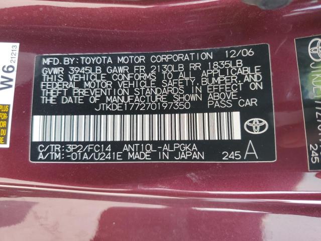 JTKDE177270197350 - 2007 TOYOTA SCION TC 栗色 照片 12