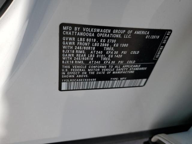 1V2LR2CA5KC533495 - 2019 VOLKSWAGEN ATLAS SE Белый фото 13