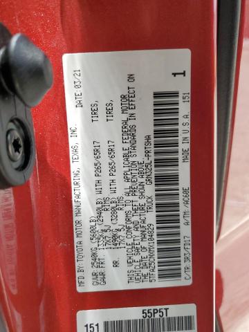 5TFAZ5CNXMX104829 - 2021 TOYOTA TACOMA DOUBLE CAB RED photo 12