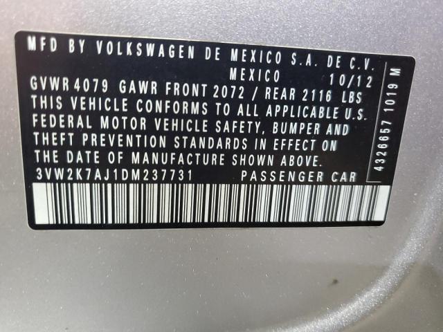 3VW2K7AJ1DM237731 - 2013 VOLKSWAGEN JETTA BASE SILVER photo 12