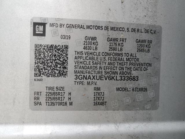 3GNAXUEV6KL333683 - 2019 CHEVROLET EQUINOX LT GRAY photo 13