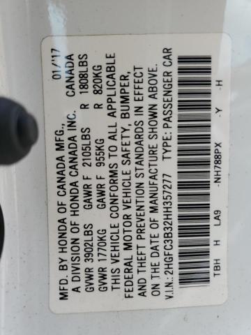 2HGFC3B32HH357277 - 2017 HONDA CIVIC EX WHITE photo 12