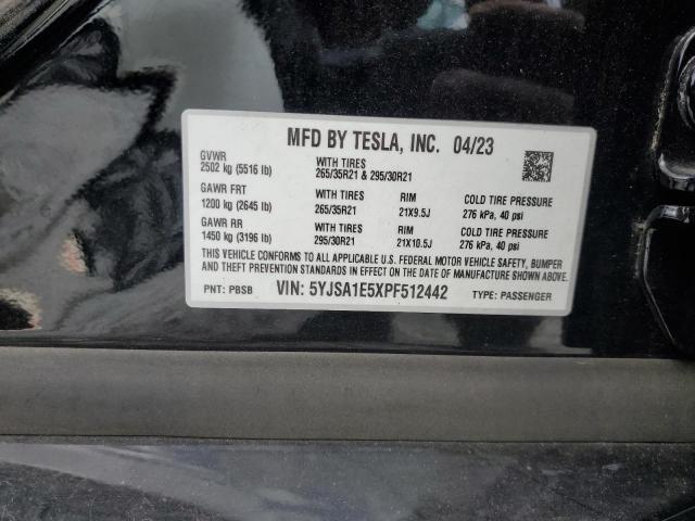 5YJSA1E5XPF512442 - 2023 TESLA MODEL S BLACK photo 12