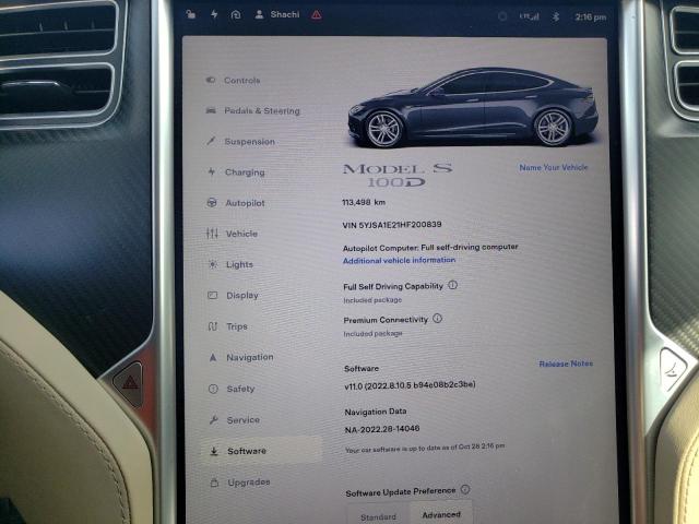 5YJSA1E21HF200839 - 2017 TESLA MODEL S Boz foto 8