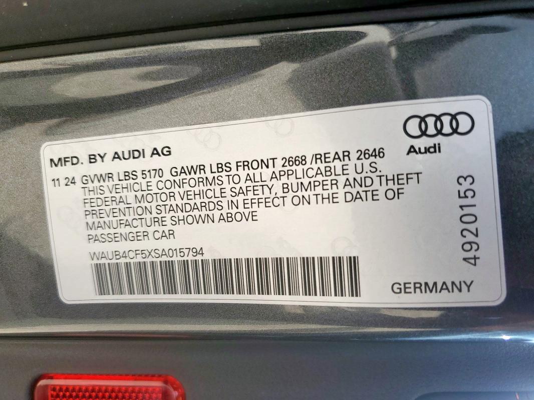 WAUB4CF5XSA015794 - 2025 AUDI S5 PRESTIGE 灰色 照片 12