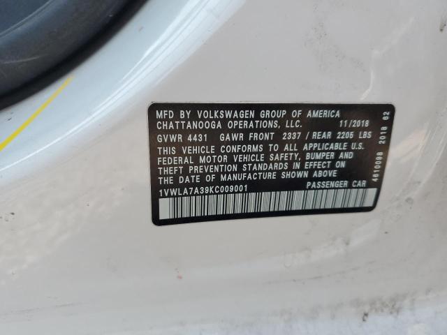 1VWLA7A39KC009001 - 2019 VOLKSWAGEN PASSAT WOLFSBURG WHITE photo 13