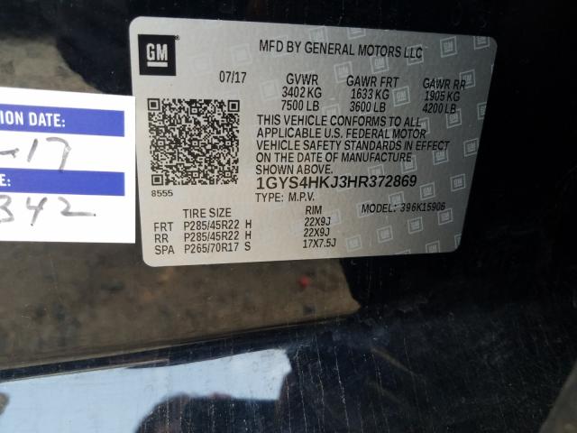 1GYS4HKJ3HR372869 - 2017 CADILLAC ESCALADE ESV LUXURY BLACK photo 10