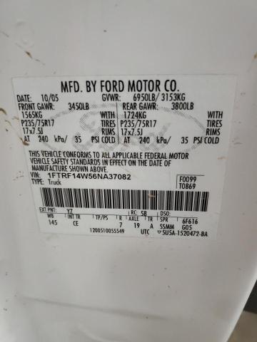 1FTRF14W56NA37082 - 2006 FORD F150 WHITE photo 12