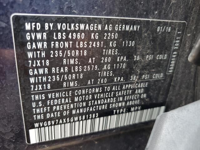 WVGBV7AX5GW581383 - 2016 VOLKSWAGEN TIGUAN S BLUE photo 12