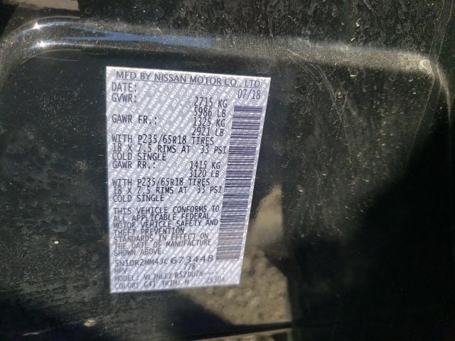 5N1DR2MM4JC673448 - 2018 NISSAN PATHFINDER S BLACK photo 10