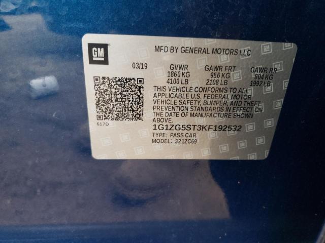 1G1ZG5ST3KF192532 - 2019 CHEVROLET MALIBU RS BLUE photo 12