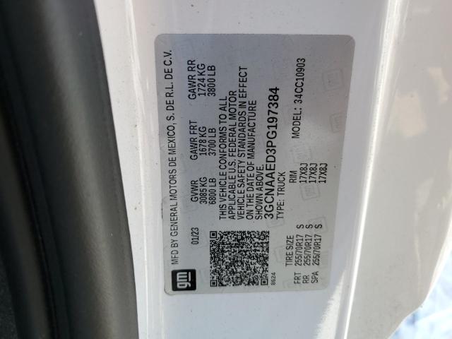 3GCNAAED3PG197384 - 2023 CHEVROLET SILVERADO C1500 WHITE photo 12