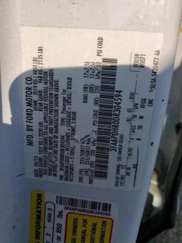 3FA6P0HR0DR304594 - 2013 FORD FUSION SE WHITE photo 12