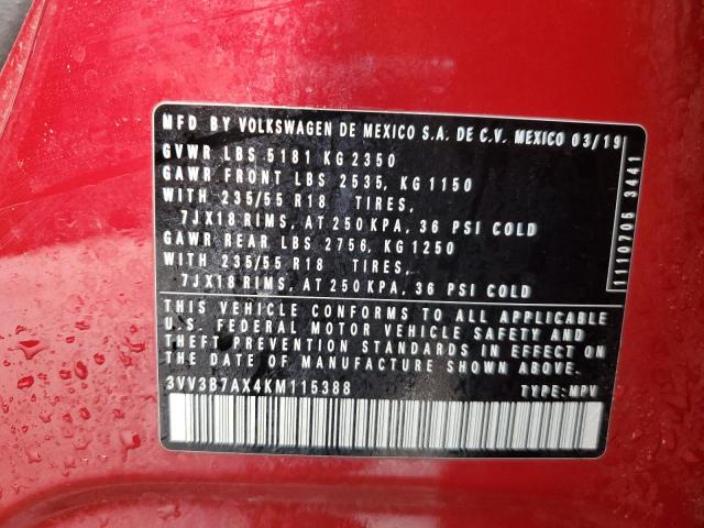 3VV3B7AX4KM115388 - 2019 VOLKSWAGEN TIGUAN SE წითელი ფოტო 13