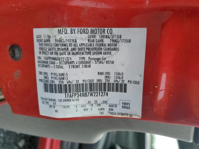 1FAFP34N87W221274 - 2007 FORD FOCUS ZX4 RED photo 12