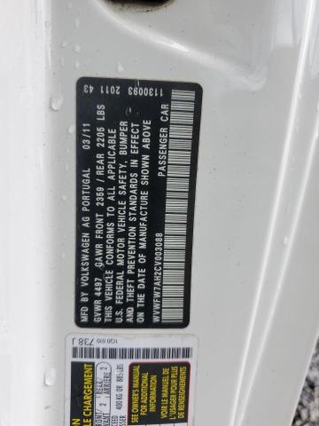 WVWFW7AH2CV003088 - 2012 VOLKSWAGEN EOS LUX WHITE photo 12